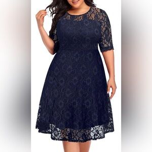 Women's Plus Size Wedding Guest Bridal Shower Semi Formal Midi Lace Dress